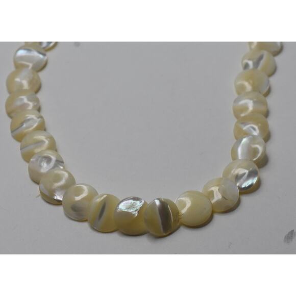 Antique Art Deco Mother Of Pearl Shell Coin Beads Single Strand Choker Necklace - Picture 9 of 12